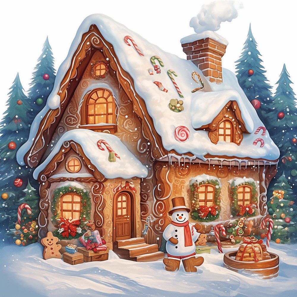 Snowy gingerbread house cross stitch kit for beginners