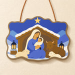 Snowy manger scene paint by numbers door hanger finished design