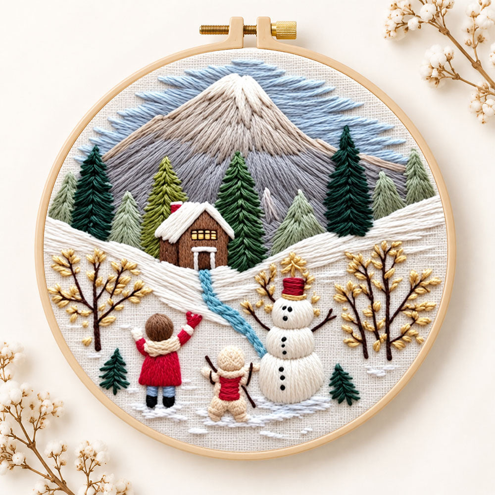 Snowy mountain holiday fun embroidery kit
