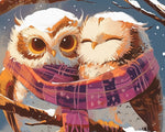 Snowy owls sharing a scarf cross stitch kit for beginners