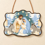 Snowy sacred scene paint by numbers door hanger finished design