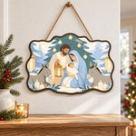 Snowy sacred scene paint by numbers door hanger as indoor wall decor