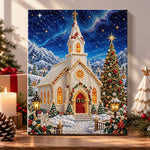 Snowy winter church pearl diamond painting kit for beginners
