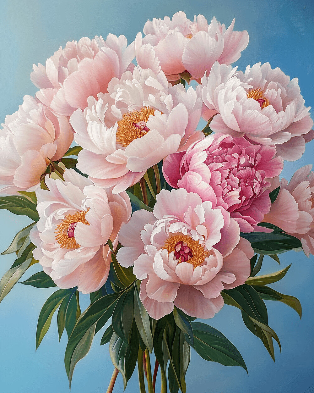 Soft blush peonies cross stitch kit for beginners
