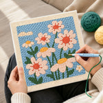 Creating handmade soft daisies punch needle artwork