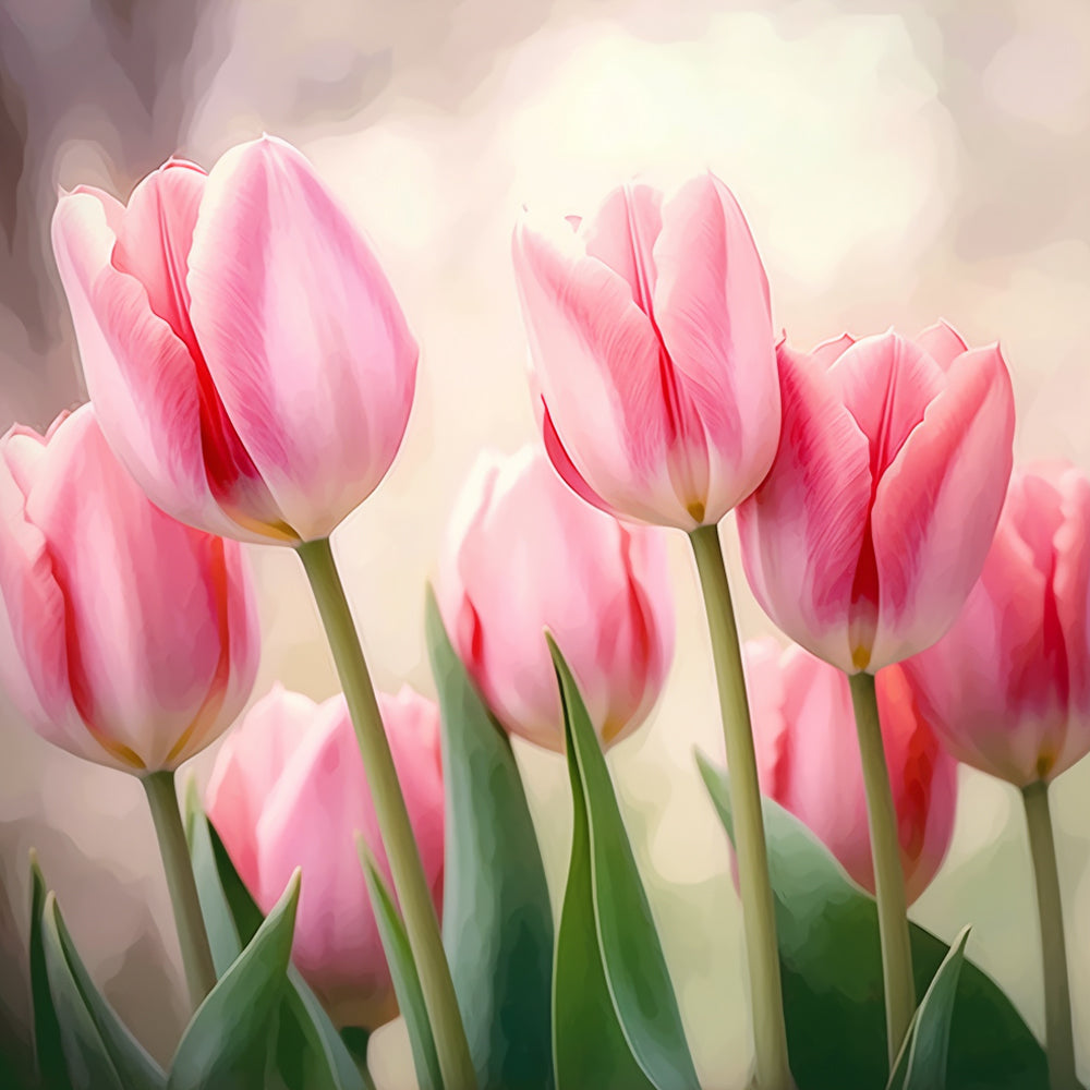 Soft focus pink tulips cross stitch kit for beginners
