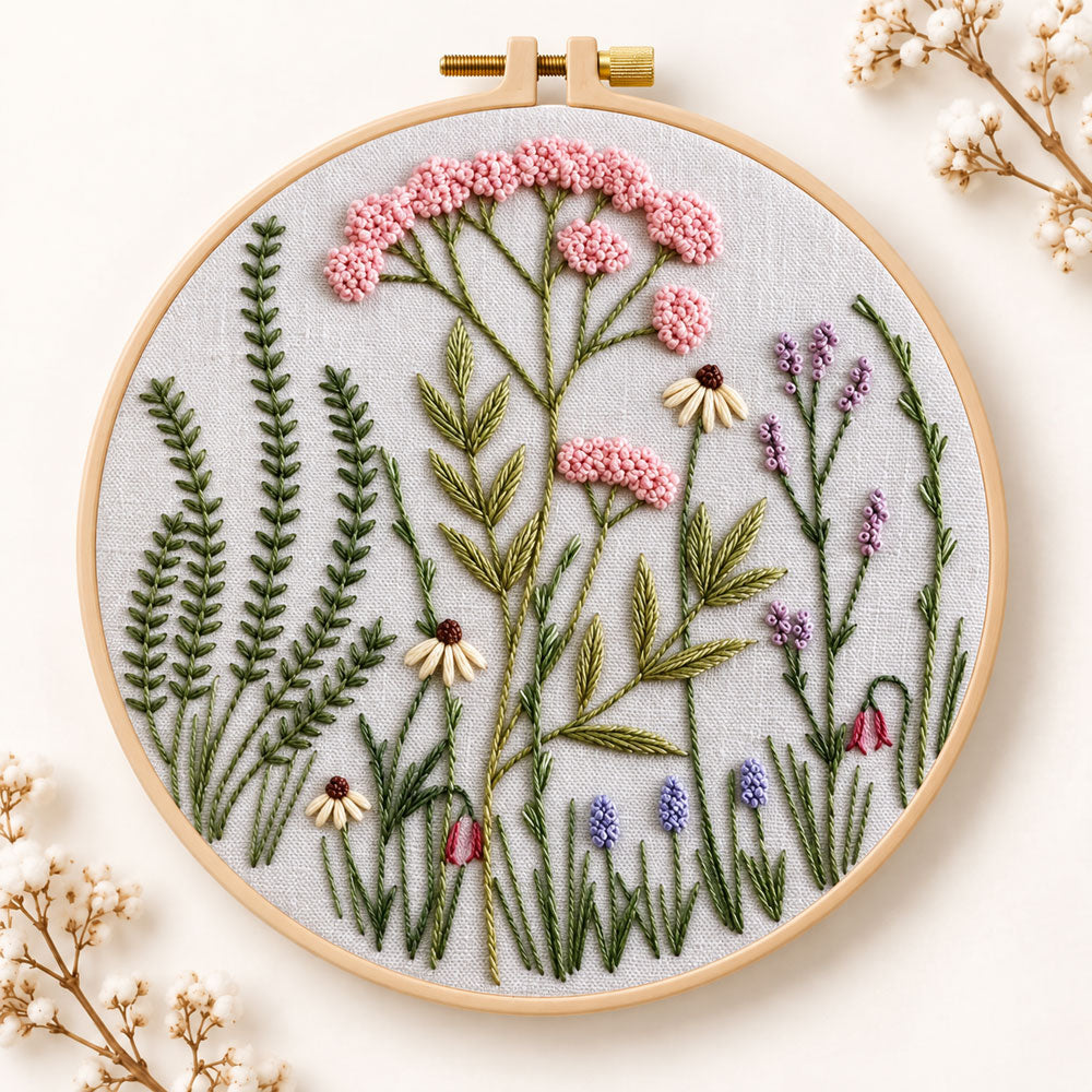 Soft pastel meadow embroidery kit