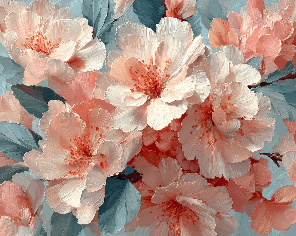 Soft pastel peony blooms cross stitch kit for beginners
