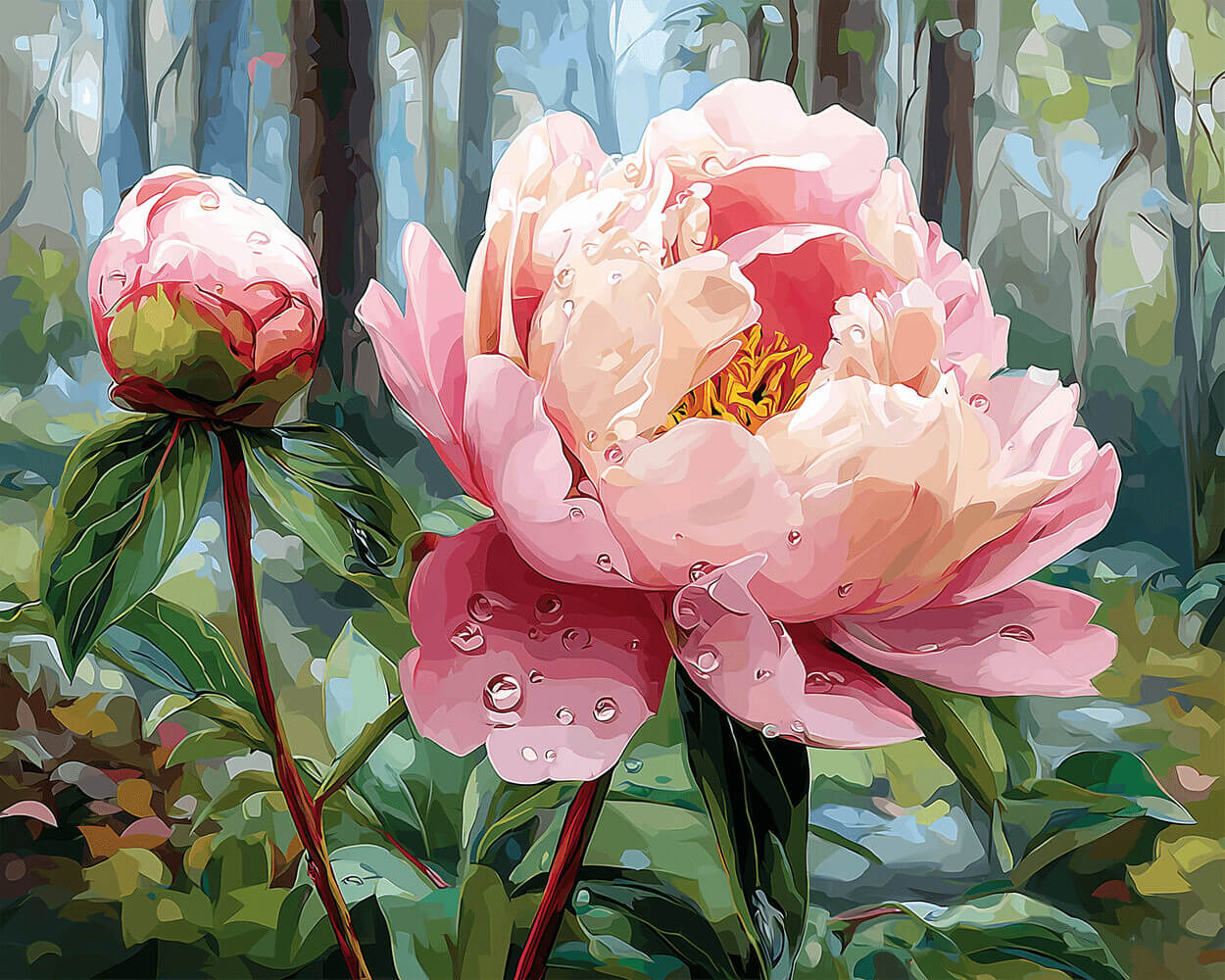Soft pink peony with dewdrops cross stitch kit for beginners