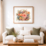 Finished soft watercolor blooms cross stitch artwork displayed as home decor