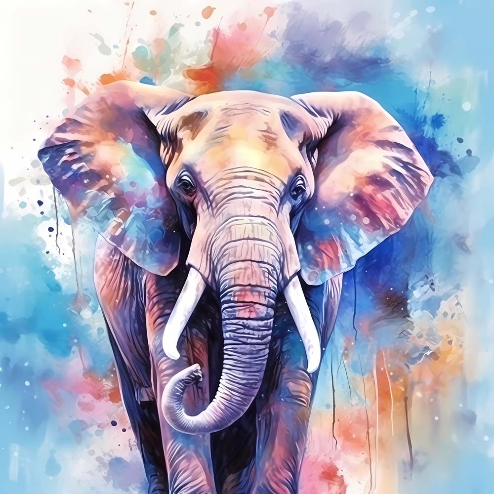Soft watercolor elephant in pastels cross stitch kit for beginners