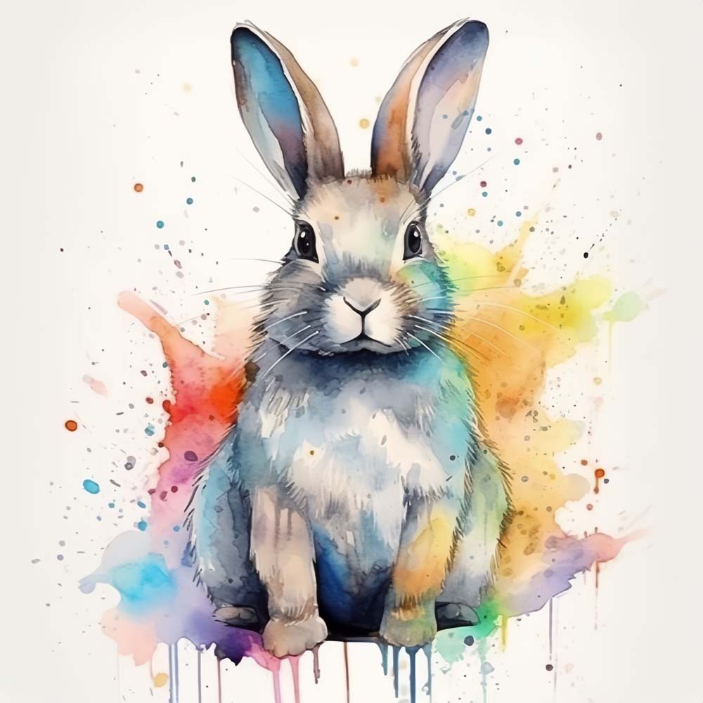 Soft watercolor splash rabbit cross stitch kit for beginners