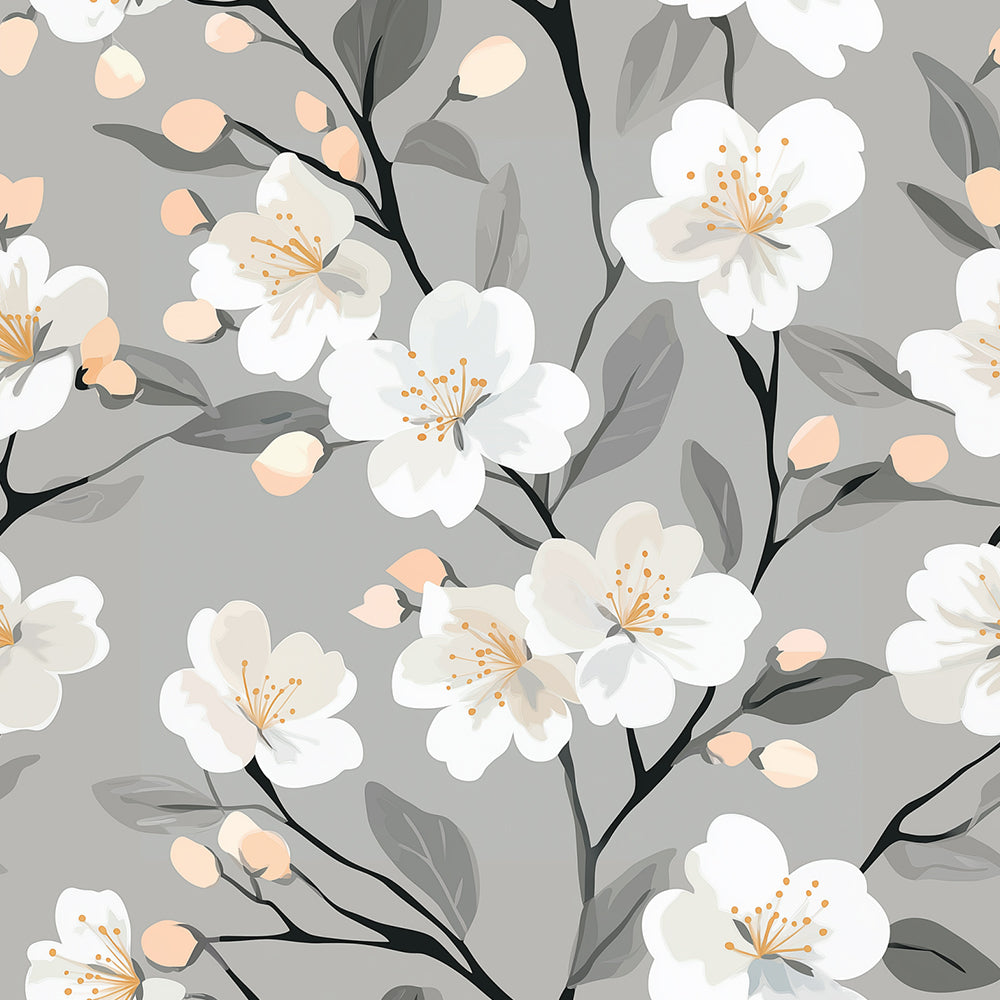 Soft white cherry blossom pattern cross stitch kit for beginners