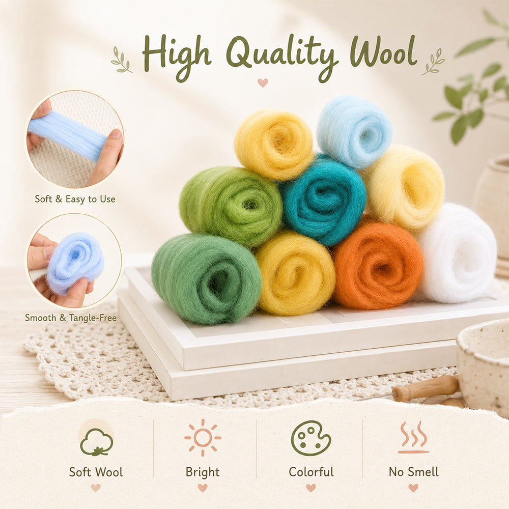 Soft colorful wool roving for needle felting and wool painting