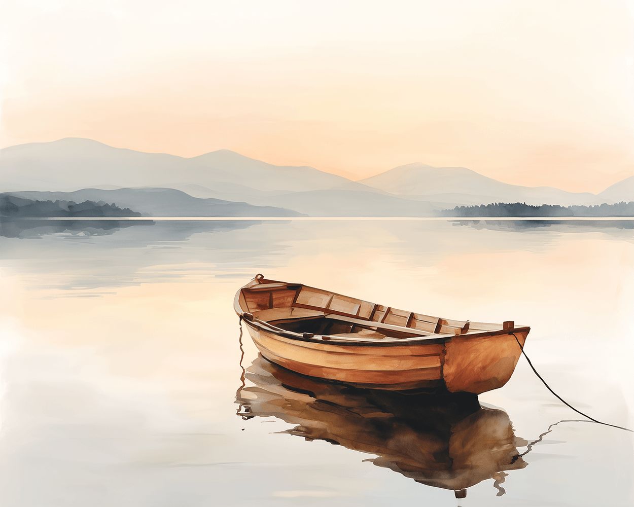 Solitary wooden boat on misty mountain lake cross stitch kit for beginners