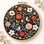 Songbirds and vibrant blooms embroidery kit