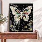 Finished sparkling pearl butterfly pearl diamond painting artwork displayed as home decor