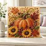 Finished sparkling pumpkin pearl diamond painting artwork displayed as home decor