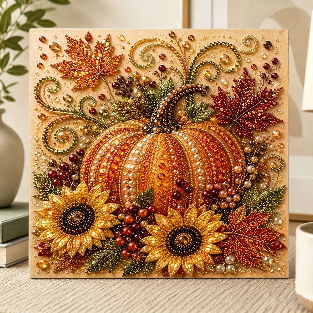 Sparkling pumpkin pearl diamond painting kit for beginners