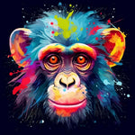 Splash‑art chimp on dark background cross stitch kit for beginners