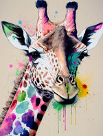 Splash‑art giraffe face cross stitch kit for beginners