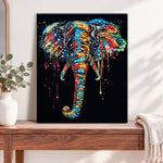 Finished splash color elephant pearl diamond painting artwork displayed as home decor