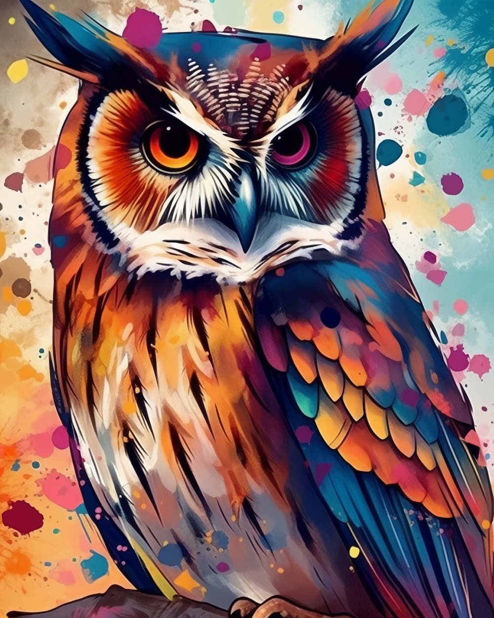 Splash‑paint colorful owl cross stitch kit for beginners