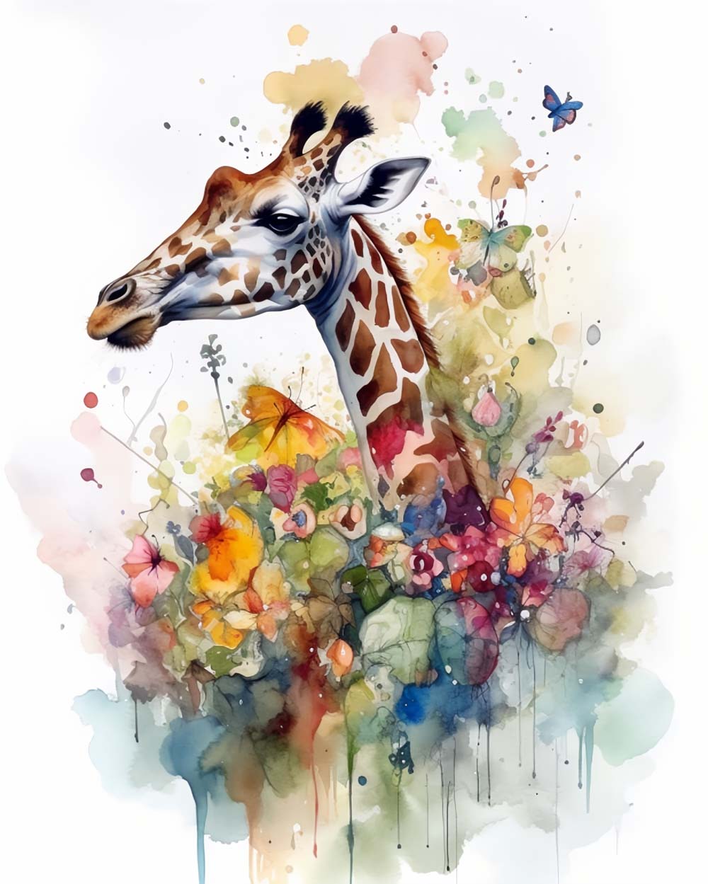 Splash‑paint floral giraffe cross stitch kit for beginners