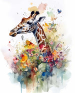 Splash‑paint floral giraffe cross stitch kit for beginners