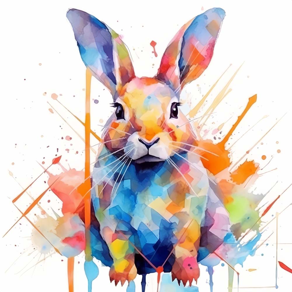 Splash‑style watercolor rabbit cross stitch kit for beginners