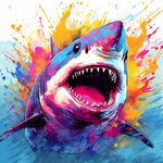 Splatter art great white shark cross stitch kit for beginners