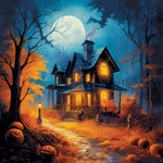 Spooky autumn haunted house cross stitch kit for beginners