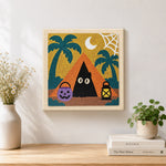 Finished spooky camping ghost artwork displayed on a wall