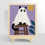 Spooky ghost cat on stool punch needle kit for beginners