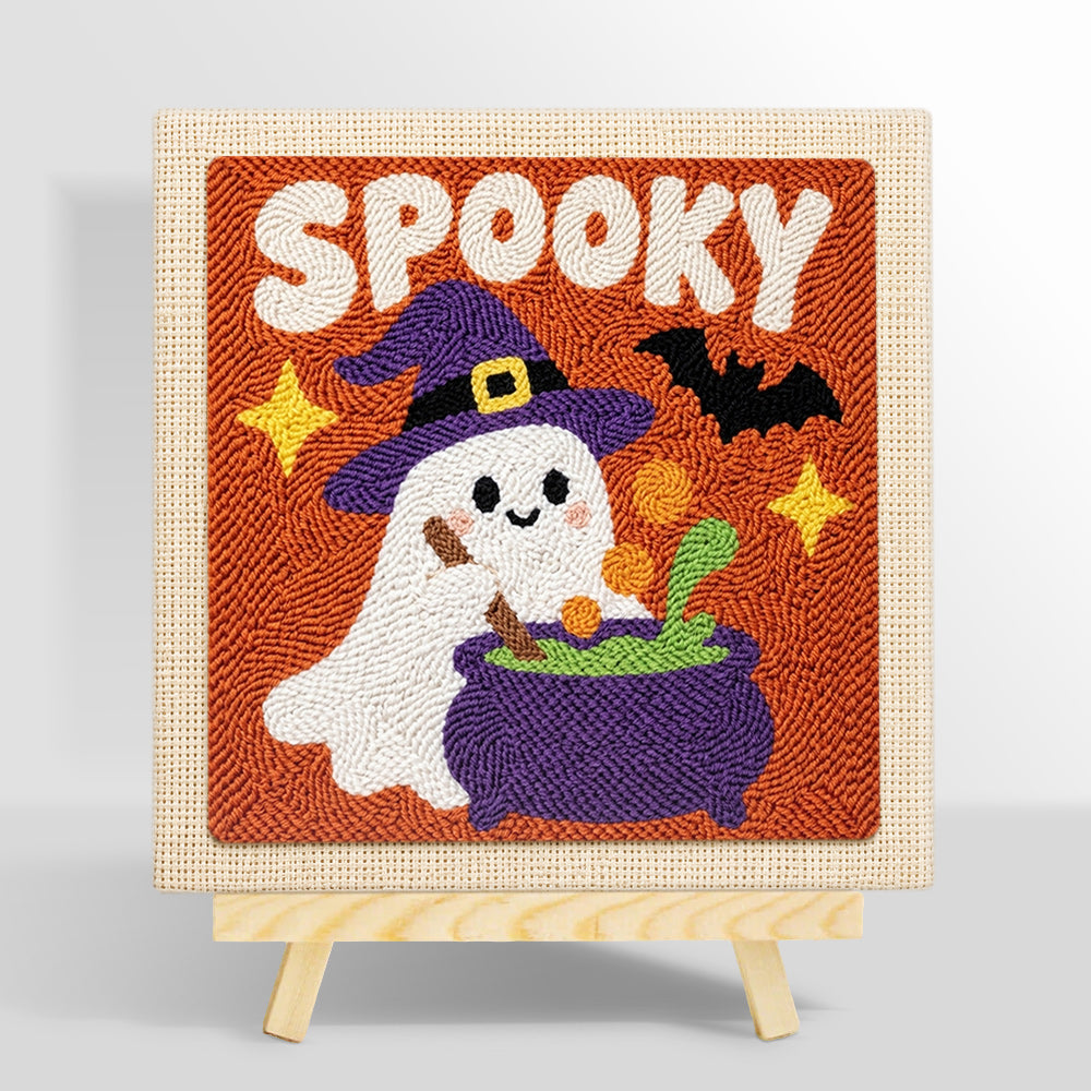 Spooky ghost with cauldron punch needle kit for beginners