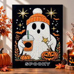 Spooky ghost with iced coffee pearl diamond painting kit for beginners