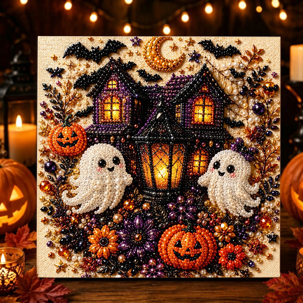 Spooky halloween haunted house pearl diamond painting kit for beginners