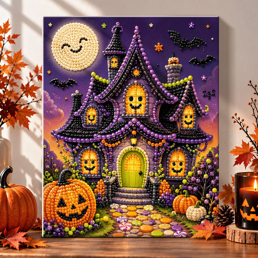 Spooky haunted house pearl diamond painting kit for beginners