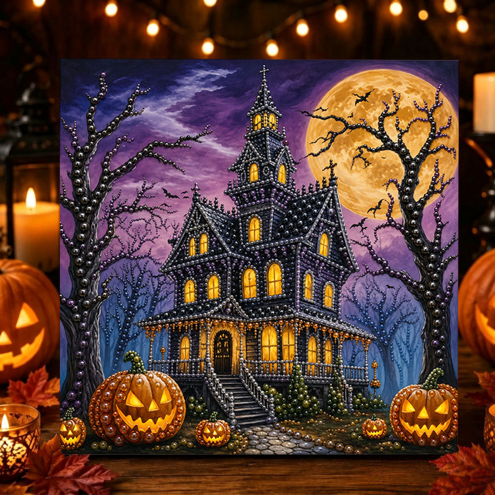 Spooky haunted mansion pearl diamond painting kit for beginners