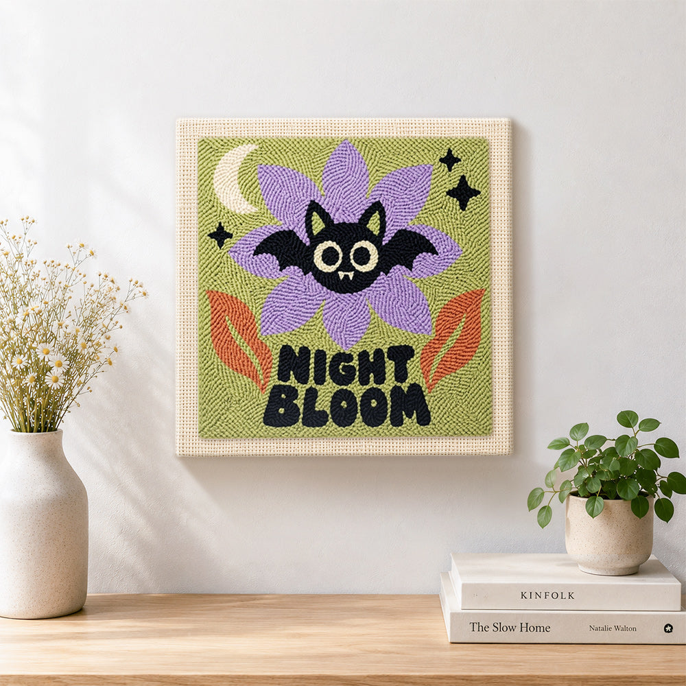 Finished spooky night bloom artwork displayed on a wall