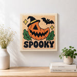 Finished spooky pumpkin jack artwork displayed on a wall