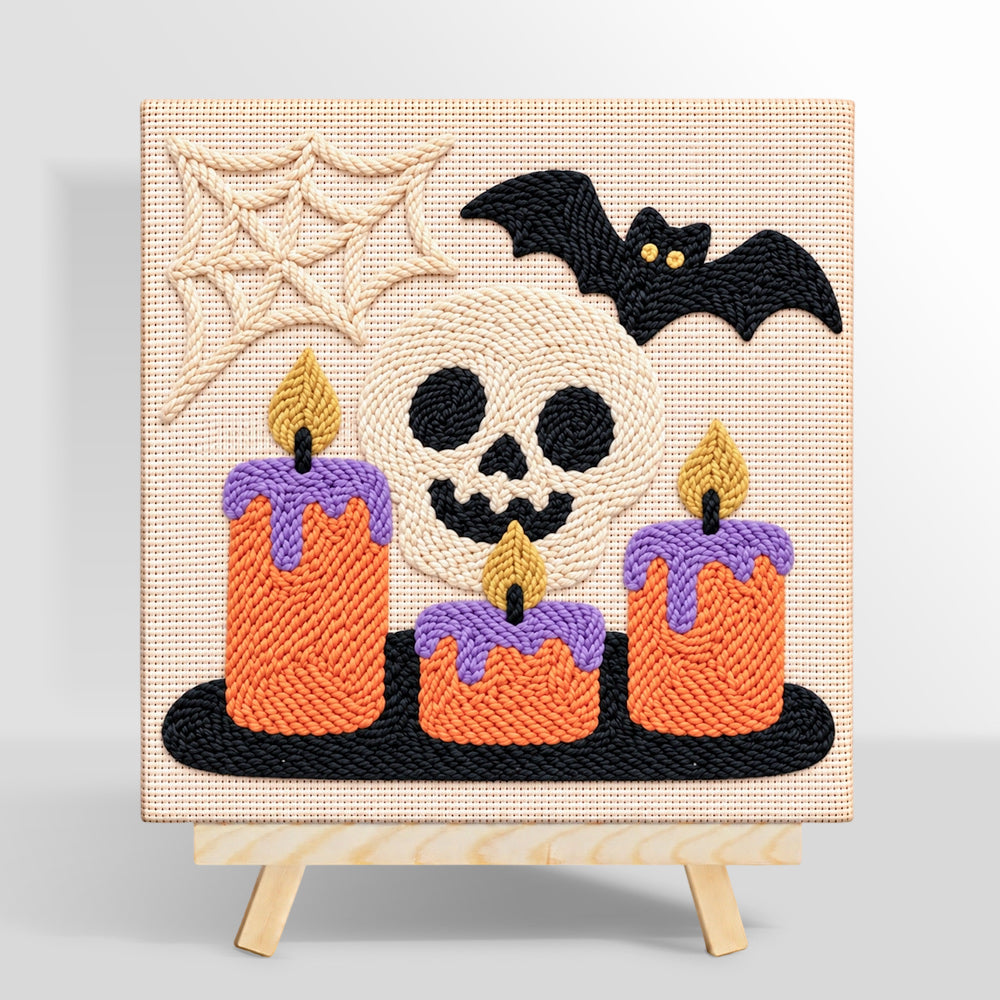 Spooky skull candles punch needle kit for beginners