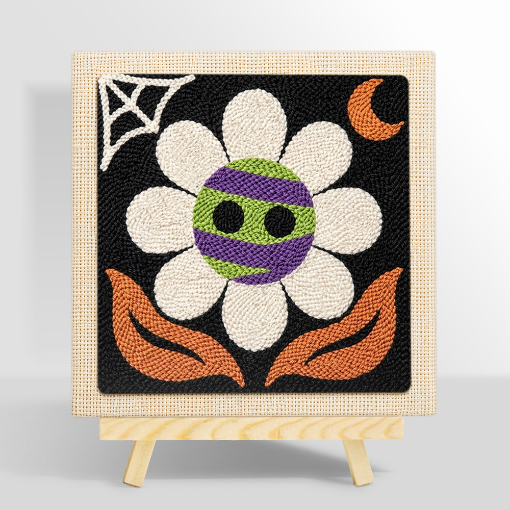 Spooky striped flower punch needle kit for beginners