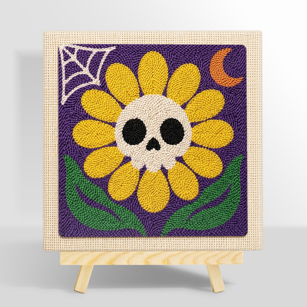 Spooky sunflower with skull punch needle kit for beginners