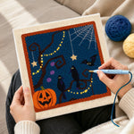 Creating handmade spooky tree and ravens punch needle artwork