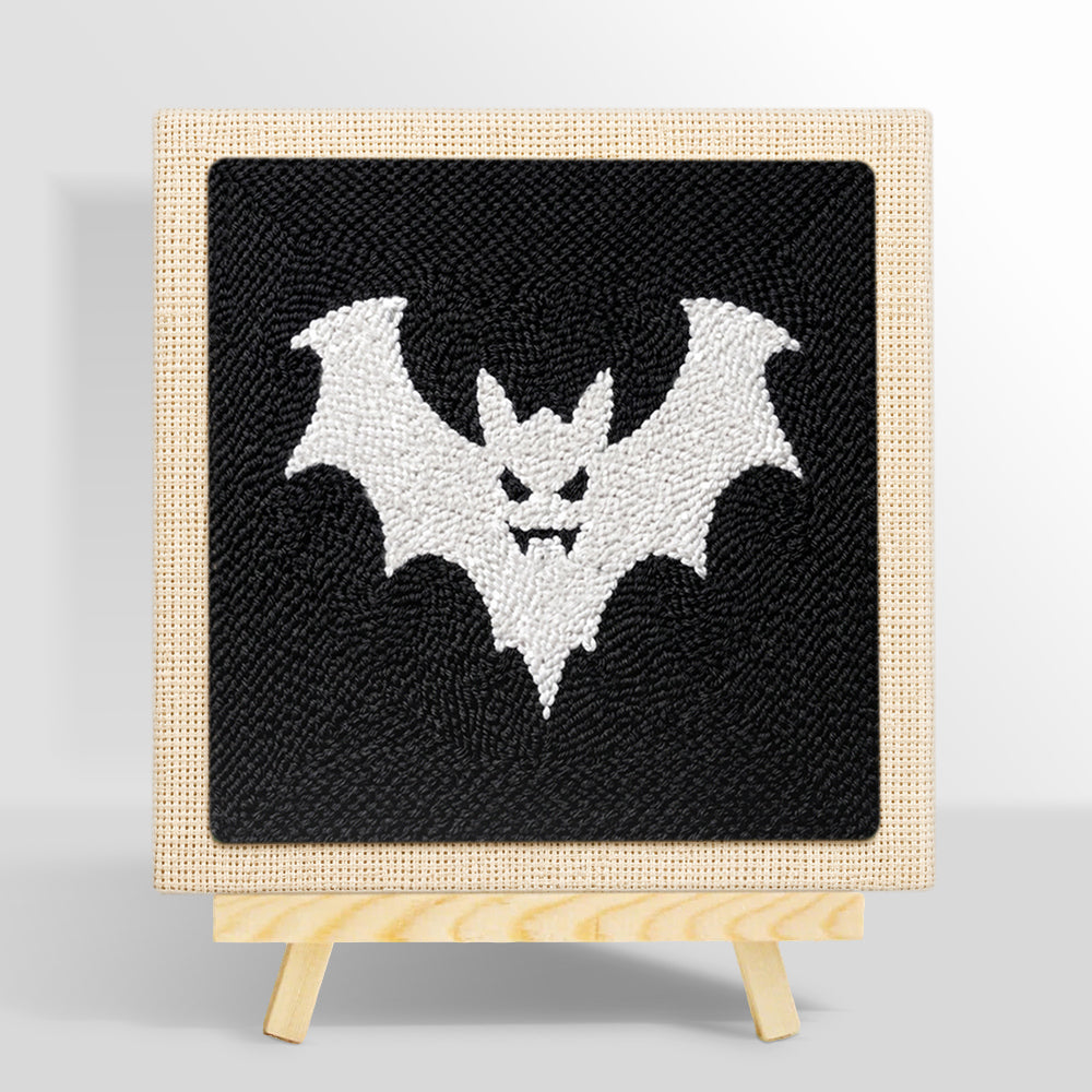 Spooky white bat punch needle kit for beginners