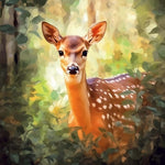 Spotted fawn in green forest foliage cross stitch kit for beginners