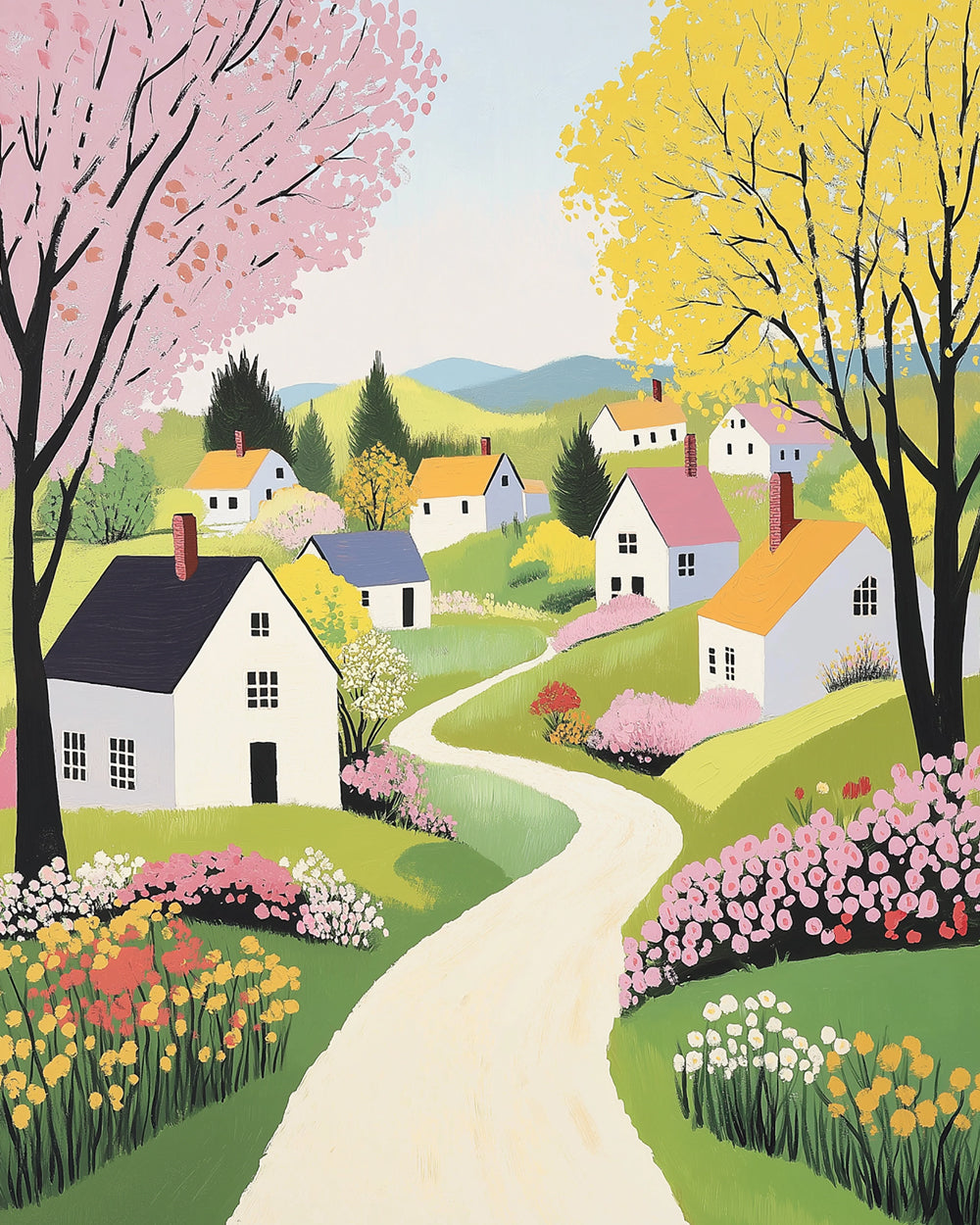 Spring country village cross stitch kit for beginners