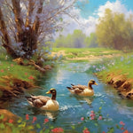 Springtime river ducks cross stitch kit for beginners