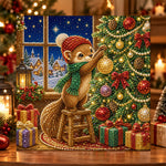 Squirrel decorating christmas tree pearl diamond painting kit for beginners